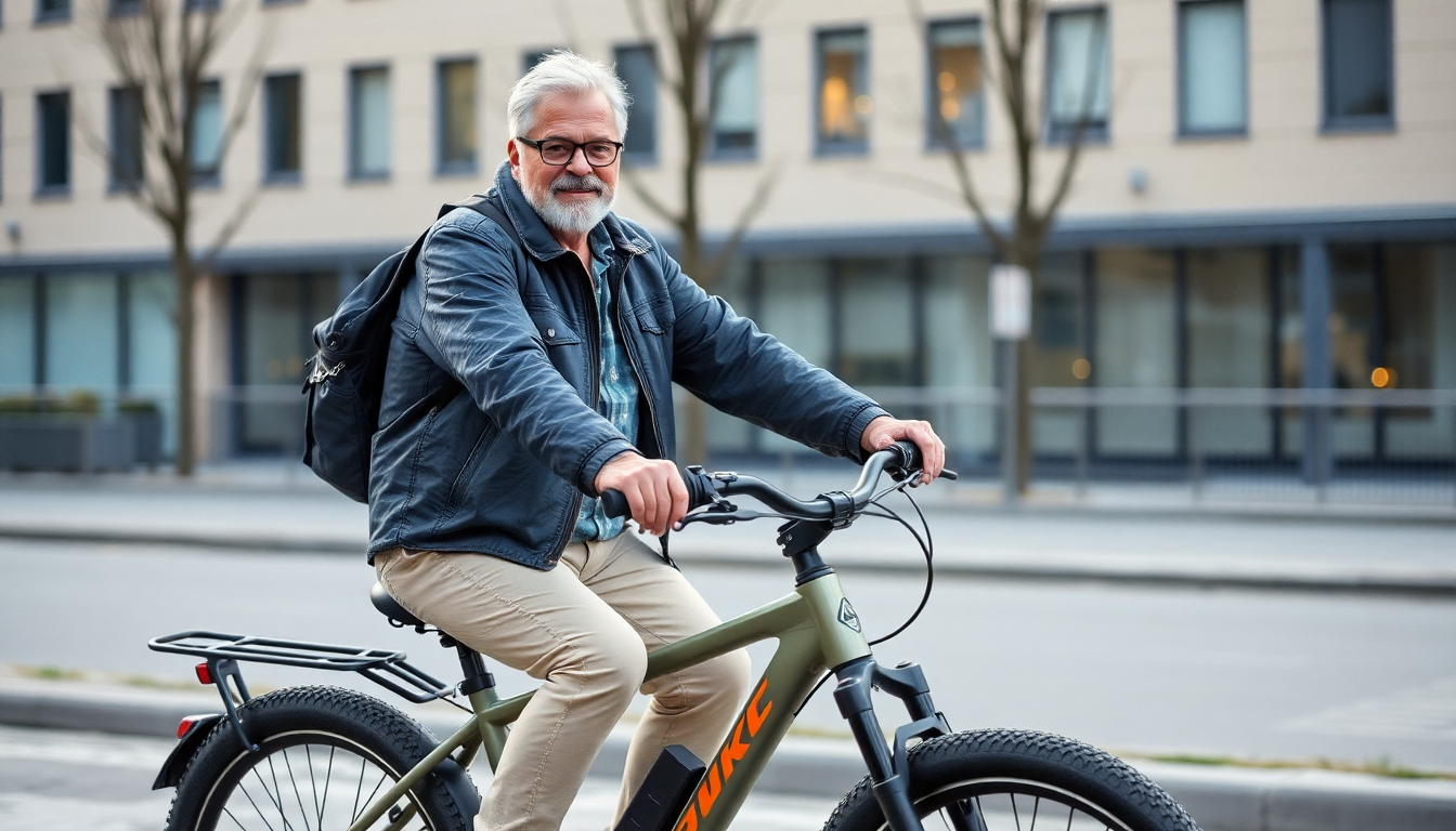 Ein älterer Herren auf einem E bike