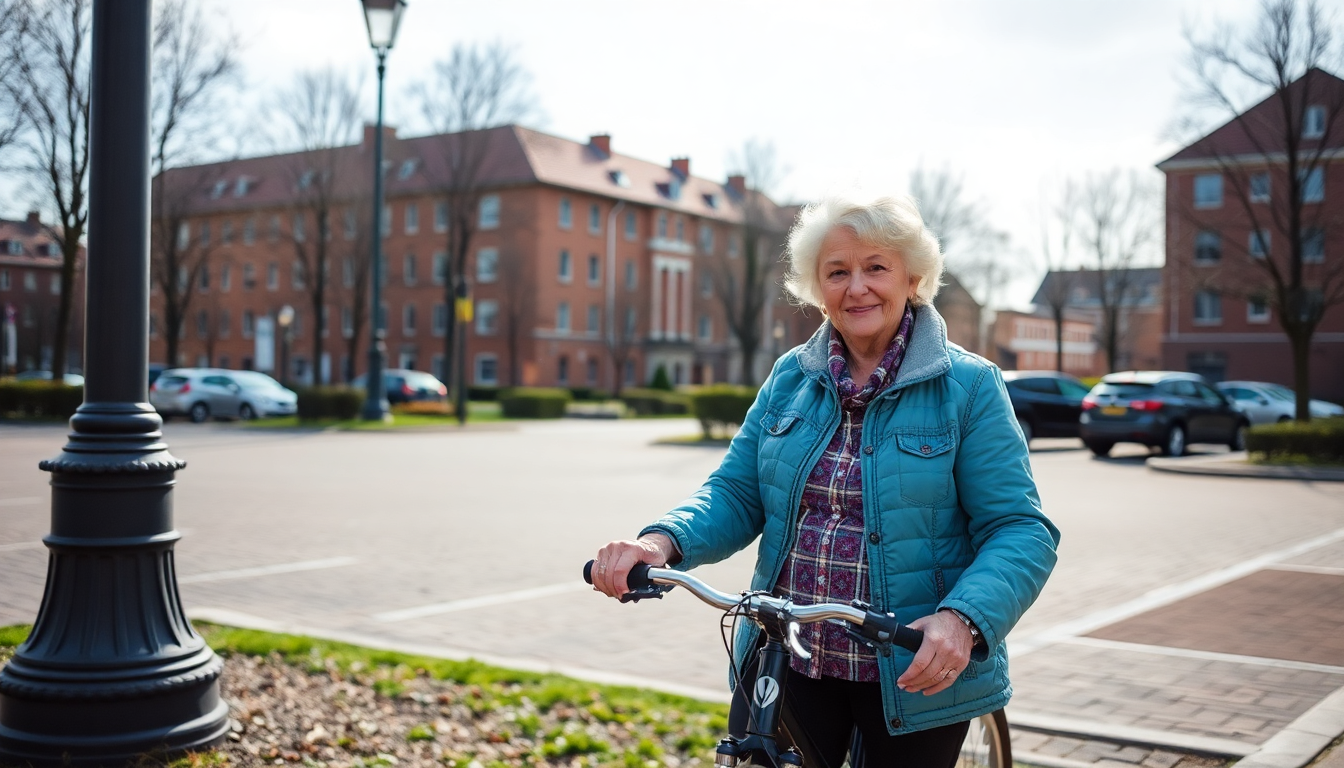 Eine ältere Dame mit einem e bike im park